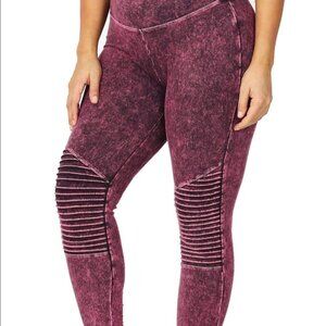 Moto Dark Burgundy Mineral Wash Moto Jeggings with Wide Waistband, NEW